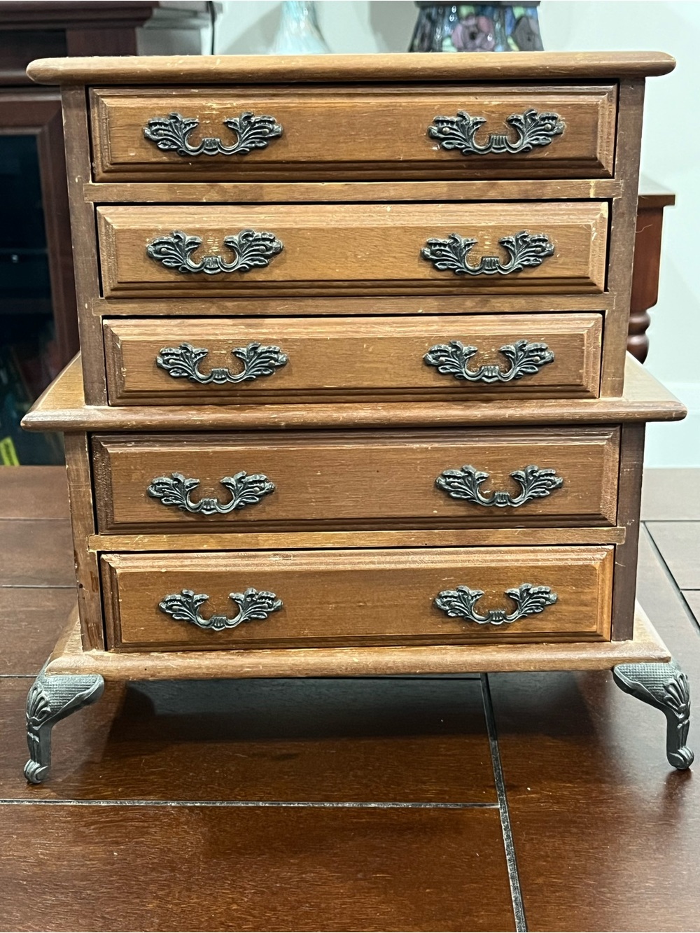 Vintage Laurel Wooden Mini Dresser Musical Jewelry Box 5 Drawer Plays Well